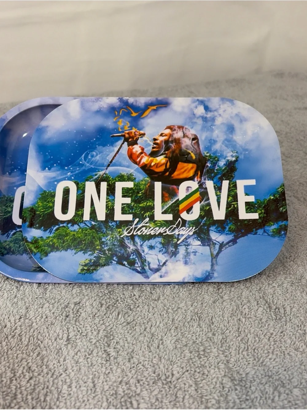 One Love Blue Rolling Tray with Reggae Artwork